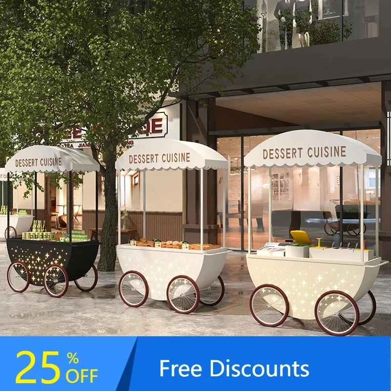 YY- Nordic Outdoor Mobile Food Park Sales Cart Snack Stall Cart Coffee Milk Tea Cake Shop Promotion Display Cart