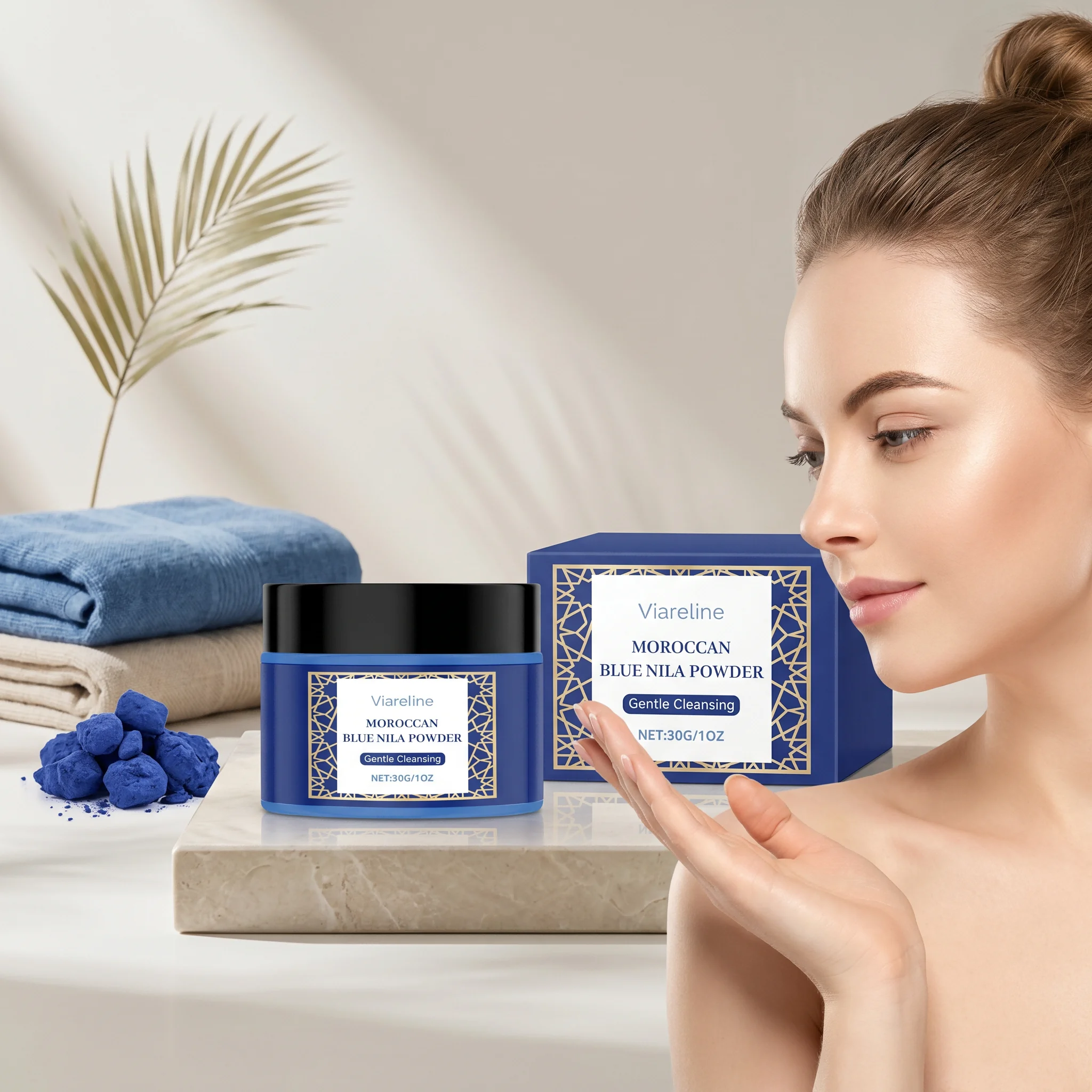 Polvo de Nila Azul Marroquí 30g, Polvo Limpiador y Purificante Suave, Exfoliante, Mejora la Opacidad de la Piel, Ilumina y Suaviza el Rostro