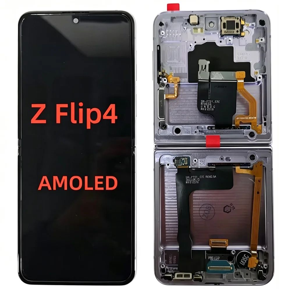 6.7 inches AMOLED Screen For Samsung Z Flip4 SM-F721B F721N F721 LCD Display Touch Screen With Frame For Samsung Flip 4 5G