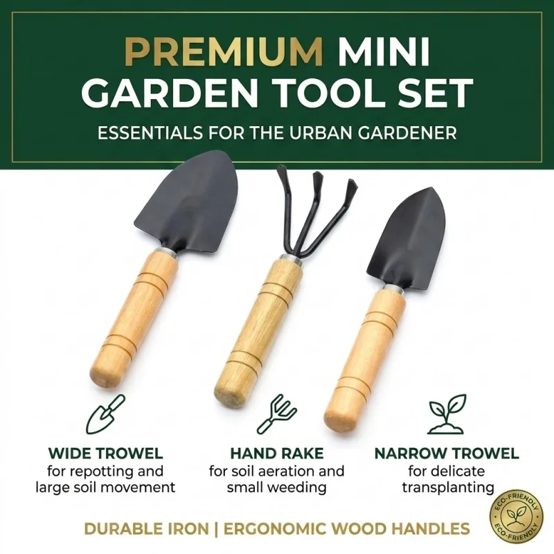 3PC/1Set Mini Garden Hand Tools Set Portable Gardening Shovel Rake Trowel Kit Handle Succulent Flower Planting Soil Care Tools ﻿