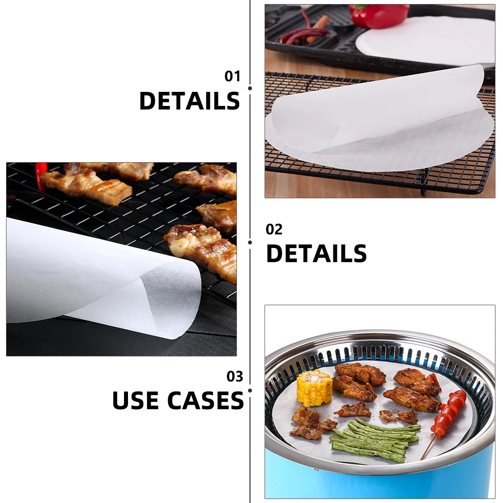 

50pcs Baking Paper Premium Round Fryer Parchment Oil Absorbing Double Side Practical Party Supplies Barbecue Pad