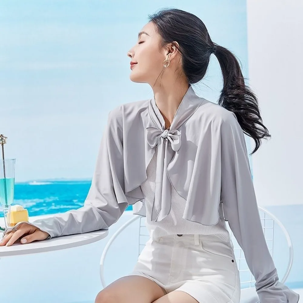 

Soft Ultra-thin Long Sleeve Crop Top Anti UV Quick-Drying Sunscreen Sleeves Short Blouse UV Protection Ice Silk Shawl Driving