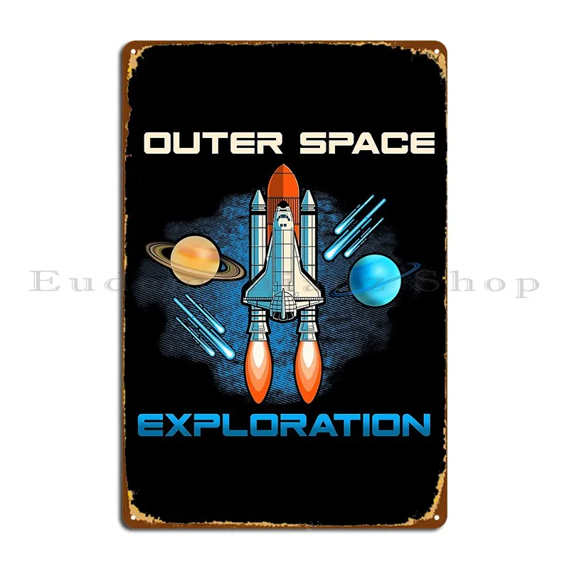 Outer Space Exploration Rocket Astronaut Metal Sign Decoration Cinema Designs Wall Plaque Cave Tin Sign Poster