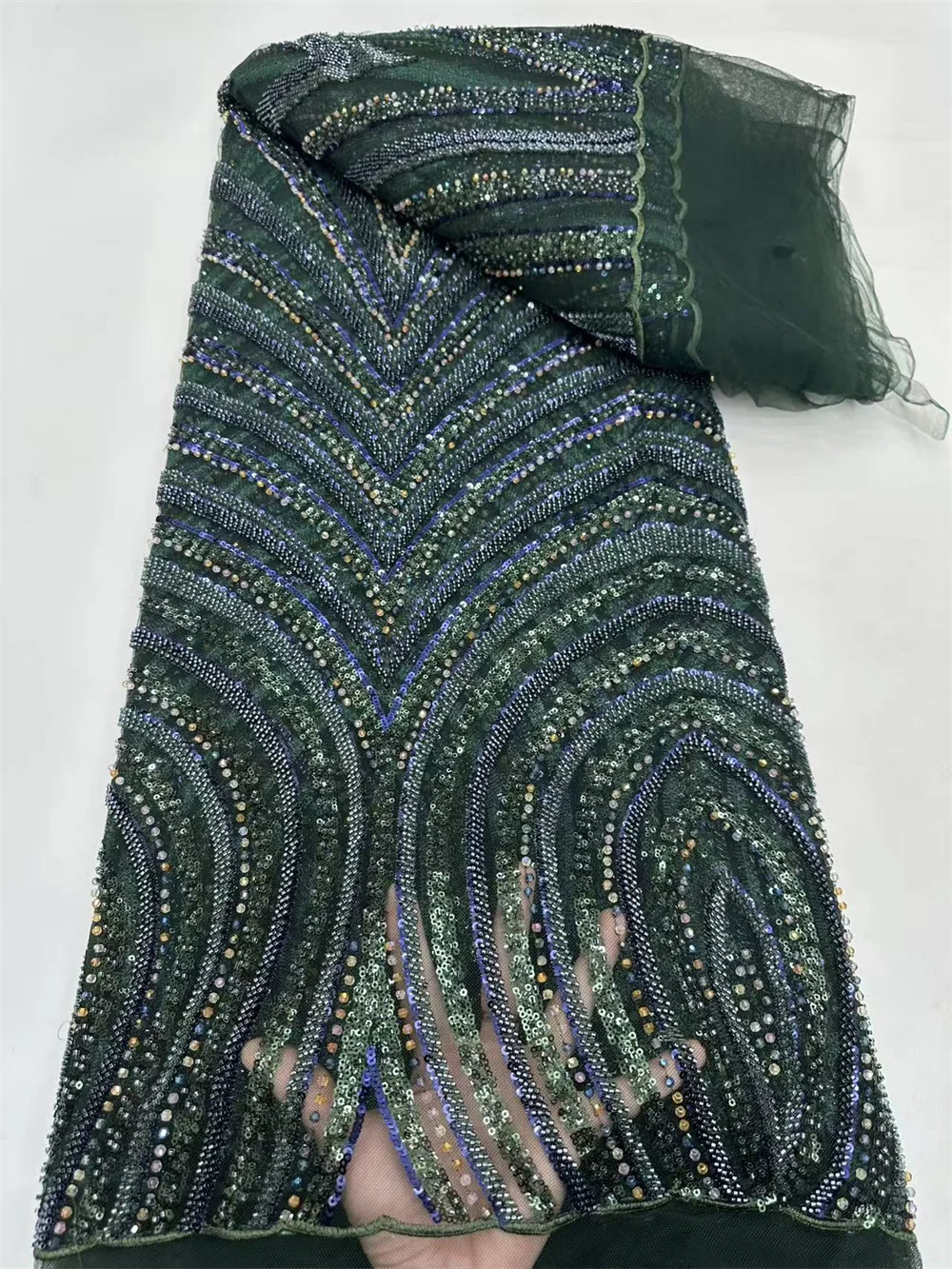 2025 Luxury French Embroidery 3D Beads Lace Fabric African Nigerian Sequins Lace Fabrics Bead For Wedding Dress Sewing Material