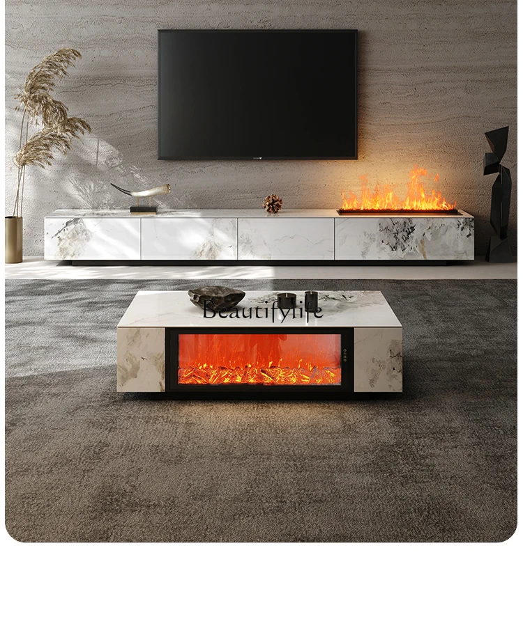 

Electronic Fireplace Decoration Simulation Flame Integrated Floor Stone Plate Advanced Sensing Coffee Table TV Cabinet