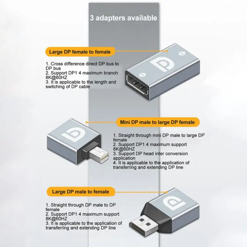 Adaptador Mini Display Port compatível com HDMI, conversor, fêmea para macho, laptop, monitor de computador, projetor, DP 1.4, 8K, 60Hz