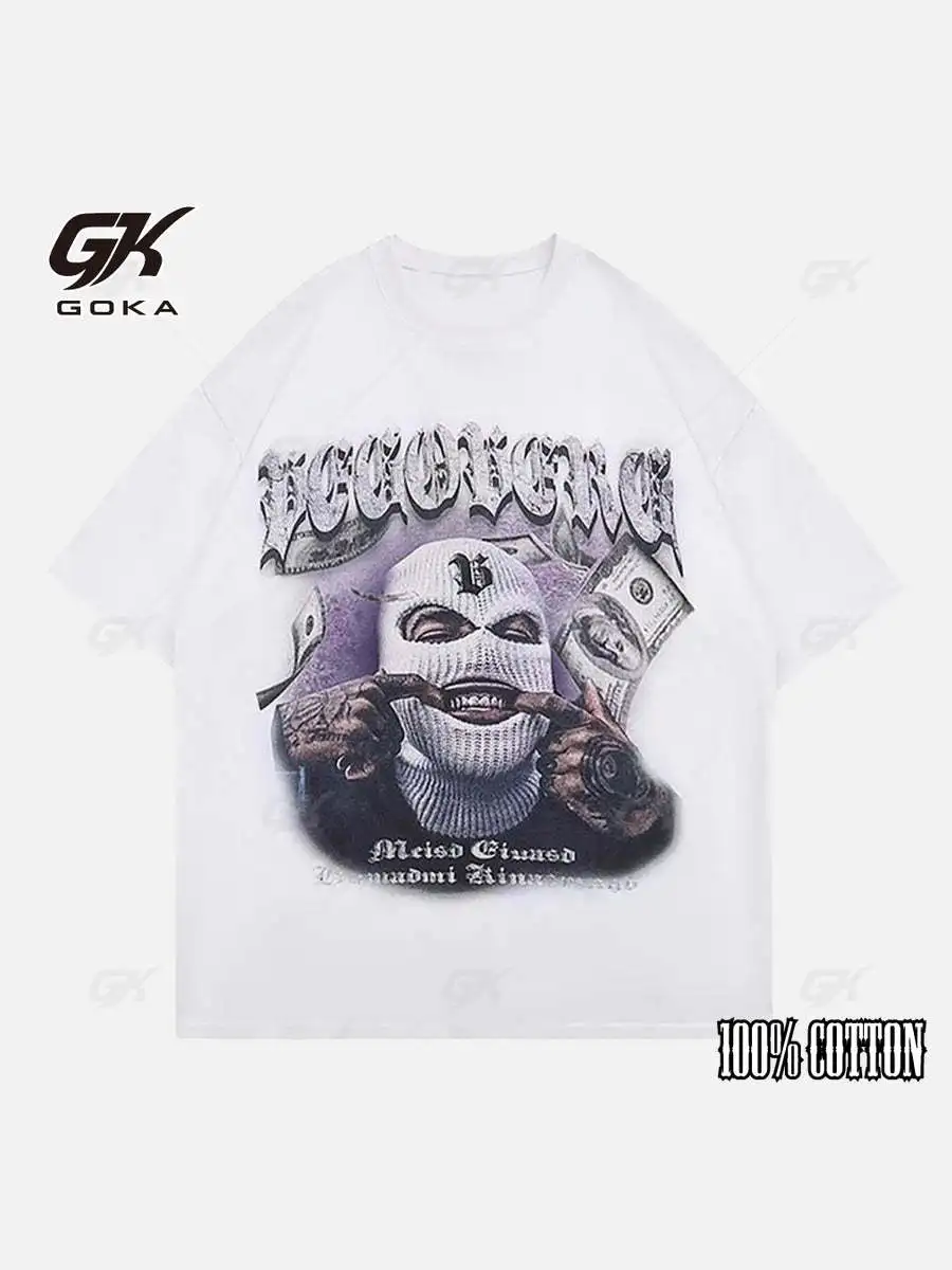 Masked Gangster Portrait Print Cotton T-shirt Unisex Women Men Vintage Fashion Big Size Top Casual Short Sleeve Classic Tee 4XL