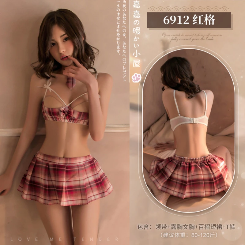 Sexy Pleated Skirt Jk Uniform Suit Japanese Split Open Chest Bra Women's Clothes Schoolgirl Cute Student Cosplay Sailor Costumes