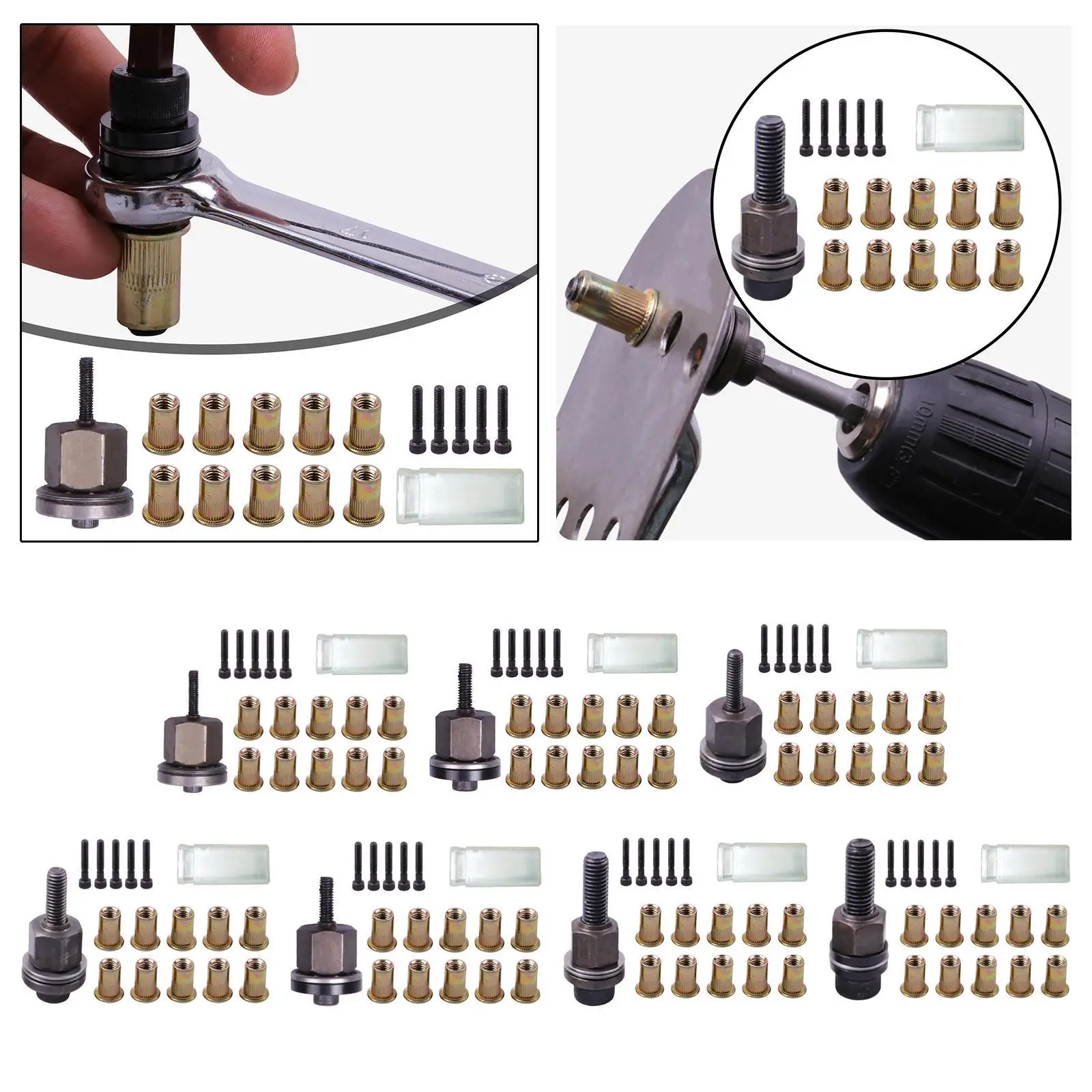 Hand Rivet Nut Tool, Drill Adapter, Easy to Use Portable Rivet Nut Insert, M3 to , Replacement Mandrel for Furniture, DIY