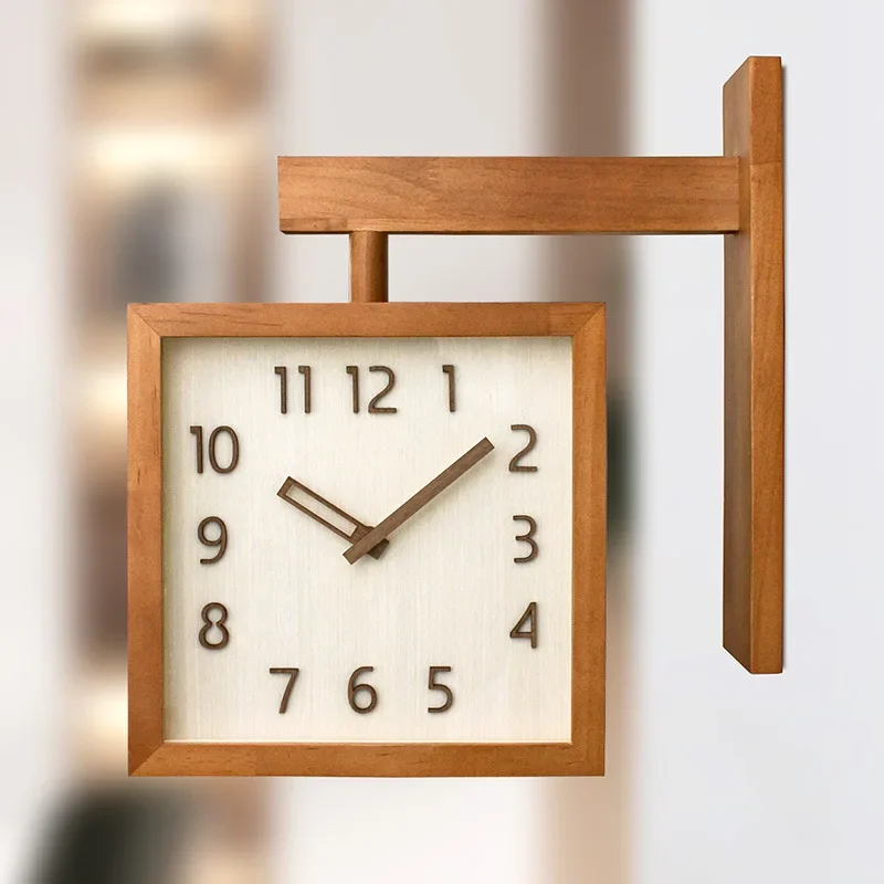 Solid Wood Double-sided Wall Clocks Simple Japanese Light Luxury Silent Wall Clock Modern Minimalist Corner Two-sides Wall Clock