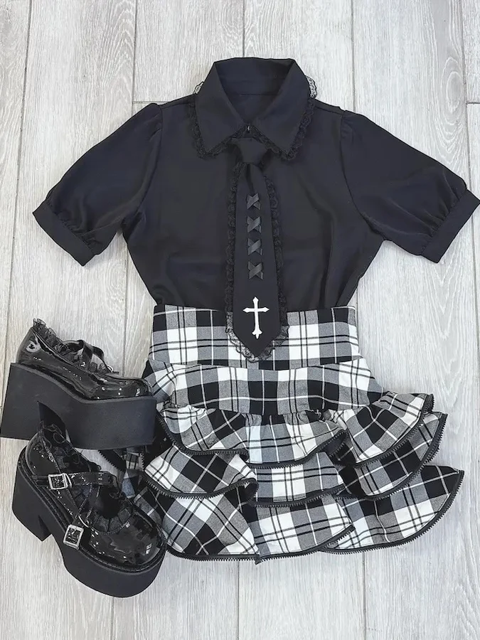 Japanese Mass-produced Mine-based Ruffle Edge Zipper Decorative High-waisted Leg-length Strap Mini-skirt Culottes Women