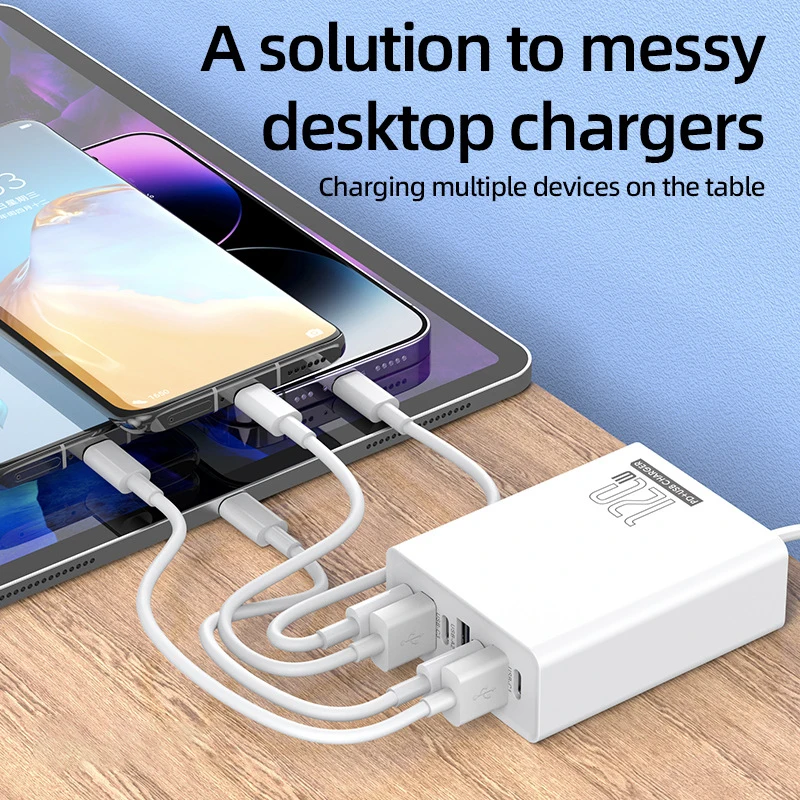 Xiaomi 120 واط 4USB C + 3USB شاحن الهاتف المكتبي شحن سريع محطة الطاقة USB مهايئ شاحن للهاتف أندرويد هواوي اللوحي