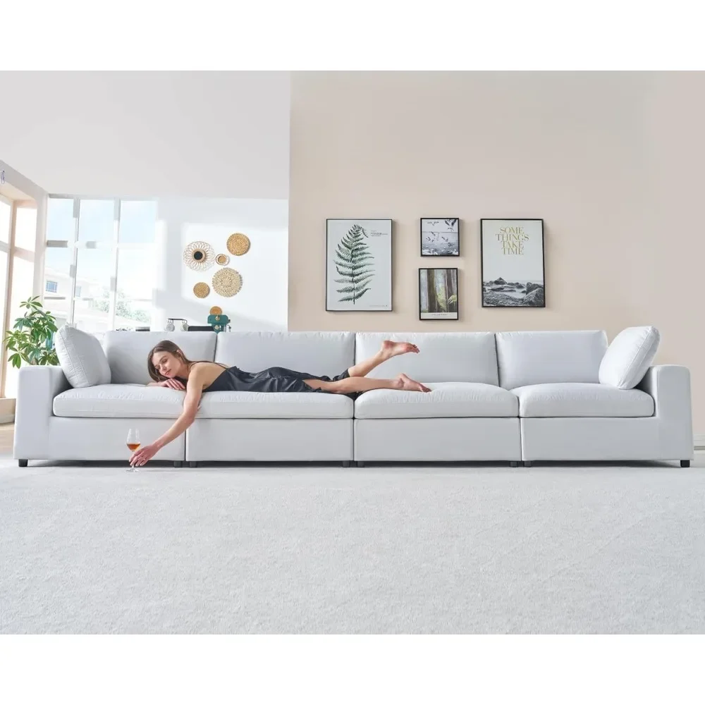 L-shaped sofa, 114 Inches Oversized Down Filled Sectional Sofa, 4 Seats L Shaped Comfy Couch with Chaise, Ottoman, Sofa