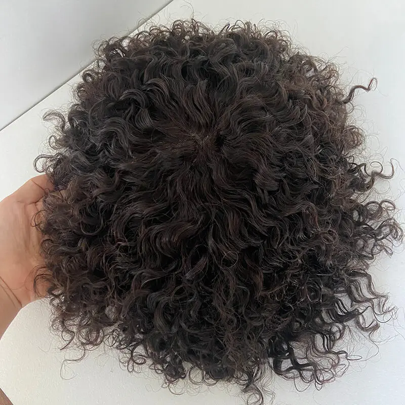 Toupee Men Mono Base Water Curly Male Hair Prosthesis Natural Human Hair Men's Wig Durable Hair System Men's Capillary Prothesis