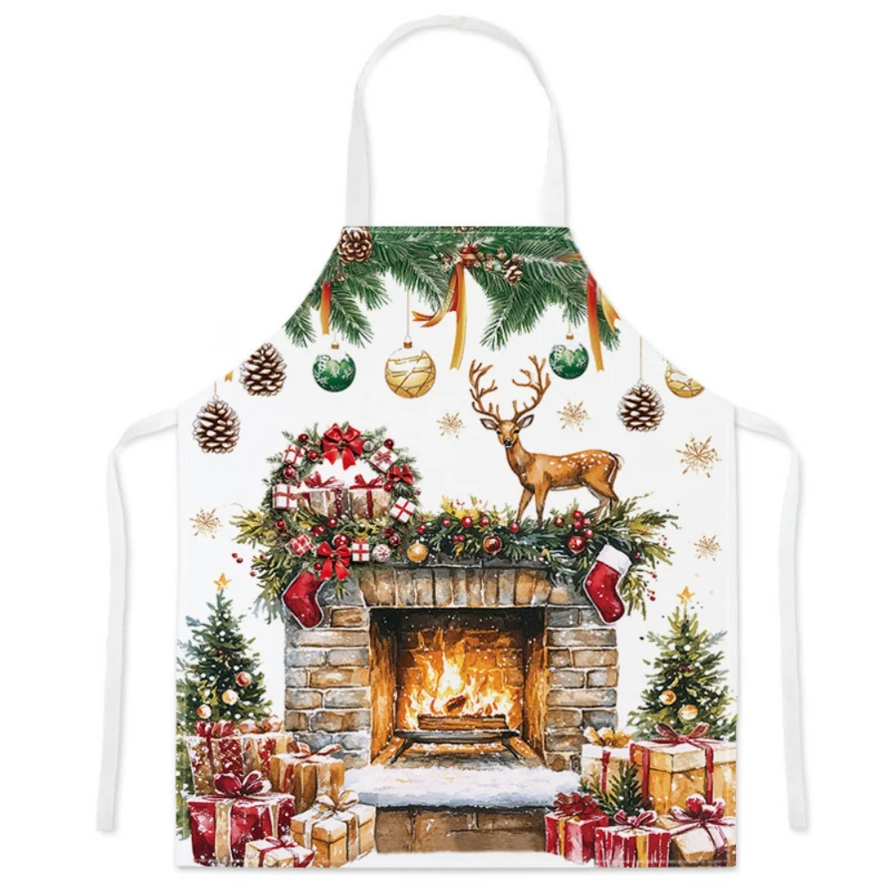 Merry Christmas Apron Santa Claus Deer Tree Print Christmas Decorations for Xmas Natal Navidad New Year Party Gifts Home Kitchen