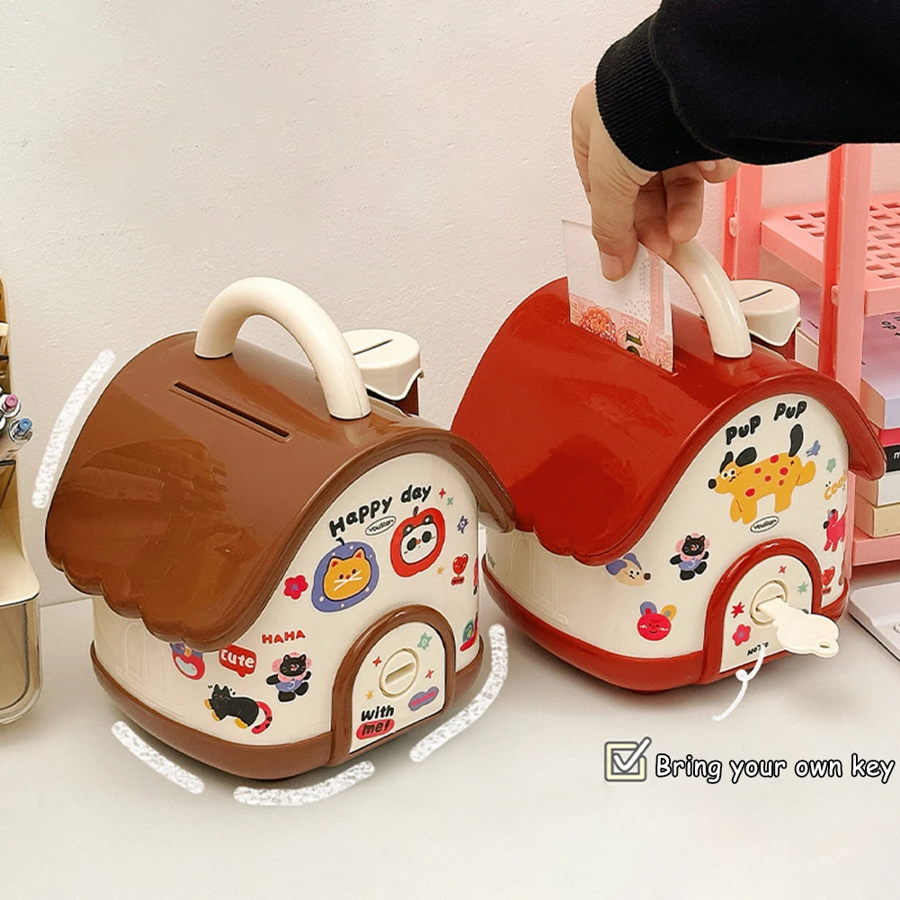 Cute Coin Saving Box with Lock Kids Cute House Piggys Bank Large Organiser Coin Banks with Lock Adorable Home Decor for Kids