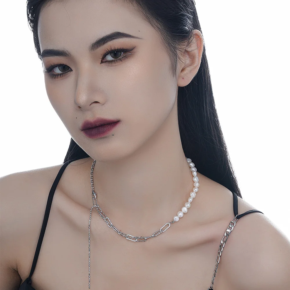 genuine Luxury brand real jewels X2042 ins light luxury crowd S925 silver women's platinum Baroque Pearl Necklace high quality