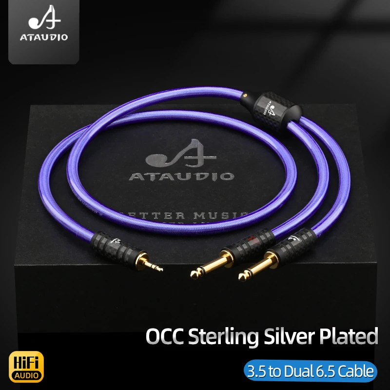 HiFi 3.5mm to Dual 6.5mm Male to Male Audio Cable OCC Sterling Silver Plated Hi-end Connection Cord for Phone Amplifier