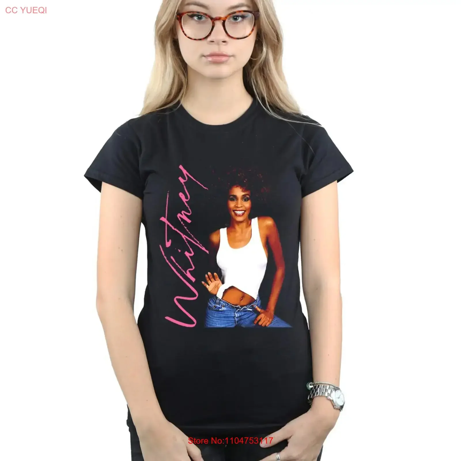 Whitney Houston Women's Smile T Shirt vintage Washed Stretched Slightly streetwear Soft homme designer clothes fashion Stylish