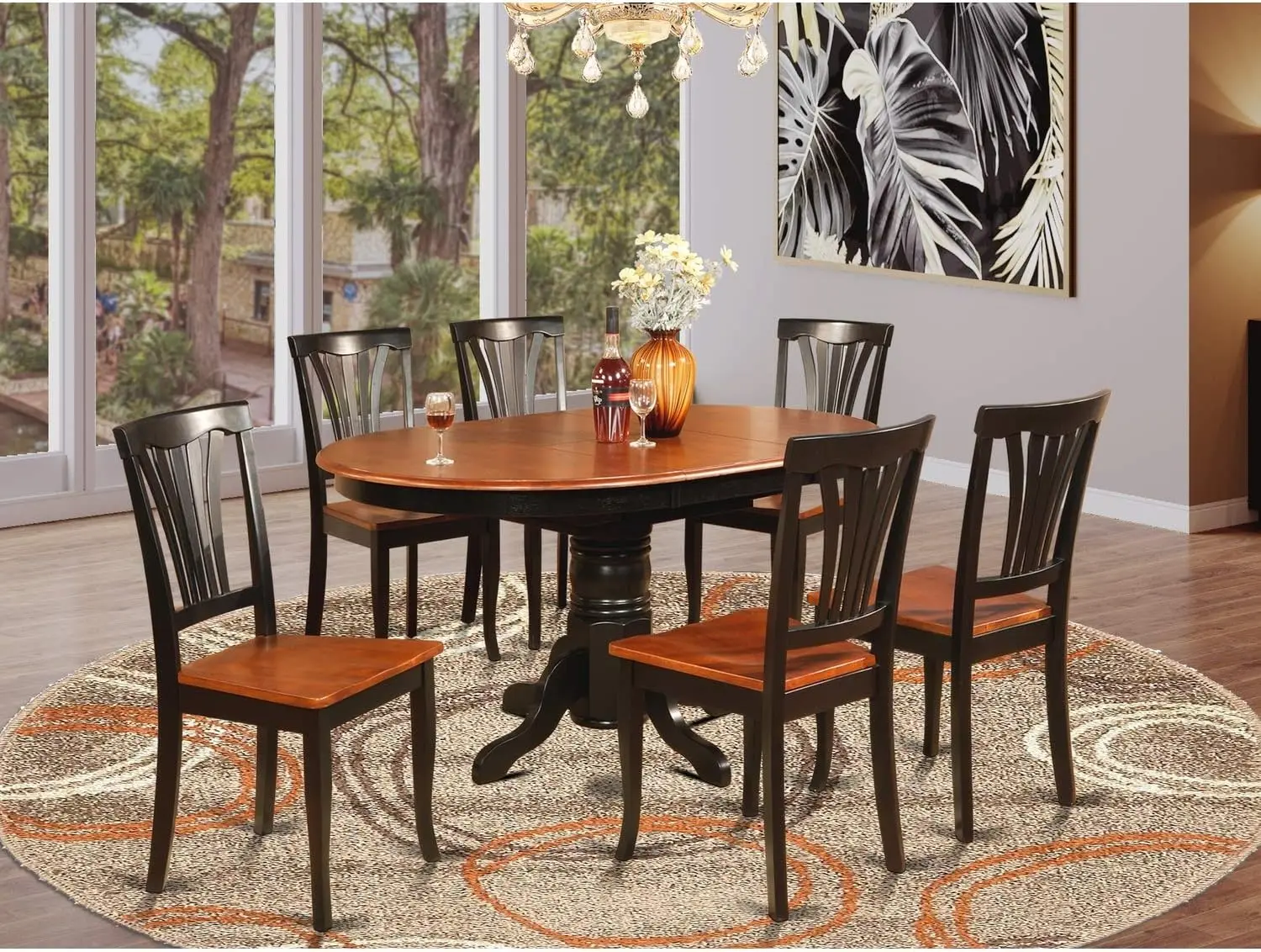 

East West Furniture Avon 7 Piece Set Consist of an Oval Dining Table with Butterfly Leaf and 6 Kitchen Chairs, 42x60 Inch, Black