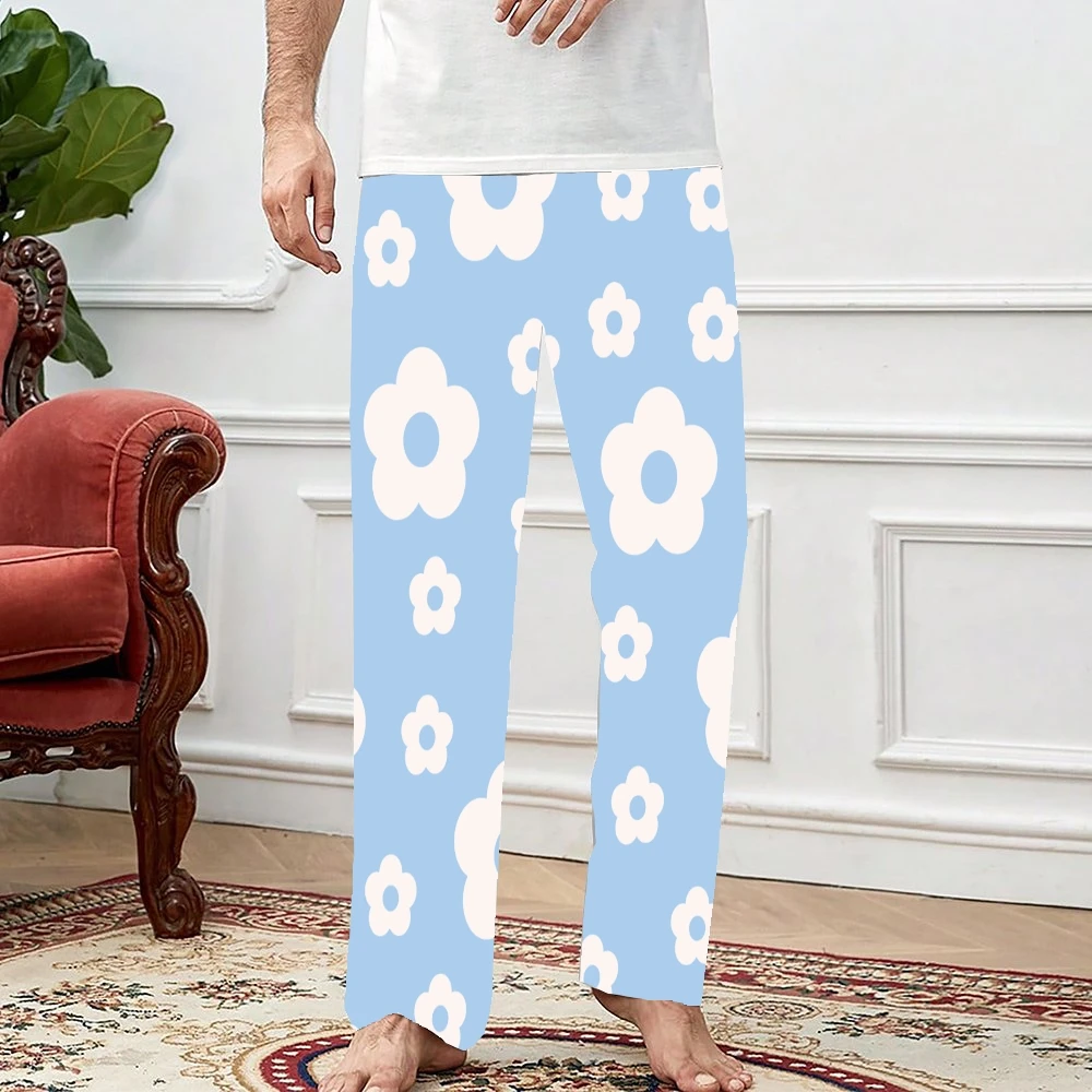 Pantalon de pyjama unisexe avec poches pour hommes et femmes, pantalon de salon, bas de pyjama de sommeil, fleurs de dessin animé, cordon de proximité, mignon, super doux