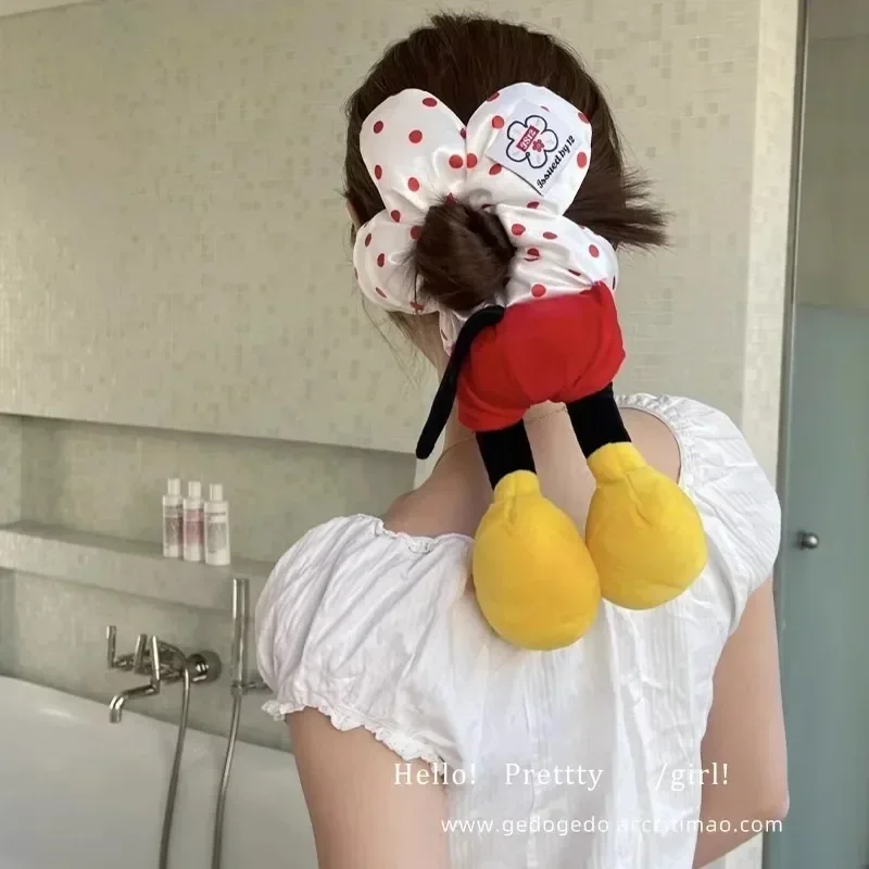 Disney Mickey Mouse ผม Scrunchie อะนิเมะตุ๊กตาอุปกรณ์เสริมผมสําหรับสาวปาร์ตี้ทุกวันขนอุปกรณ์เสริมน่ารักขนจัดแต่งทรงผม