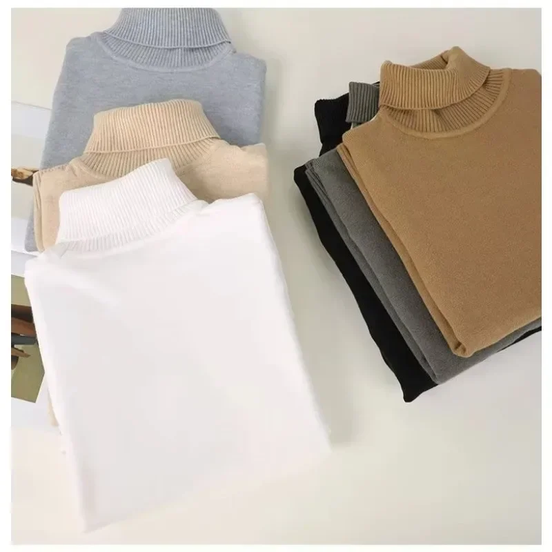 Autumn Winter Men Comfortable Versatile Knit Top Male Fashion Casual Turtleneck Sweaters Solid Color Long Sleeve Pullovers