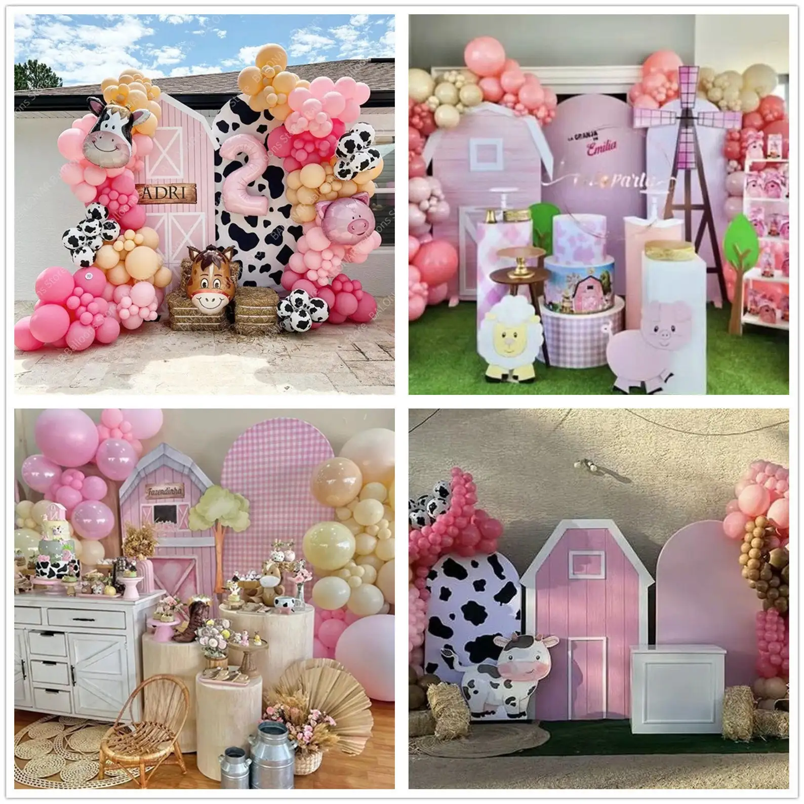 Mehofond-パーソナライズされたピンクの農場,広い背景,壁のカバー,弓の背景,ベビーシャワー,パーティーの装飾,写真
