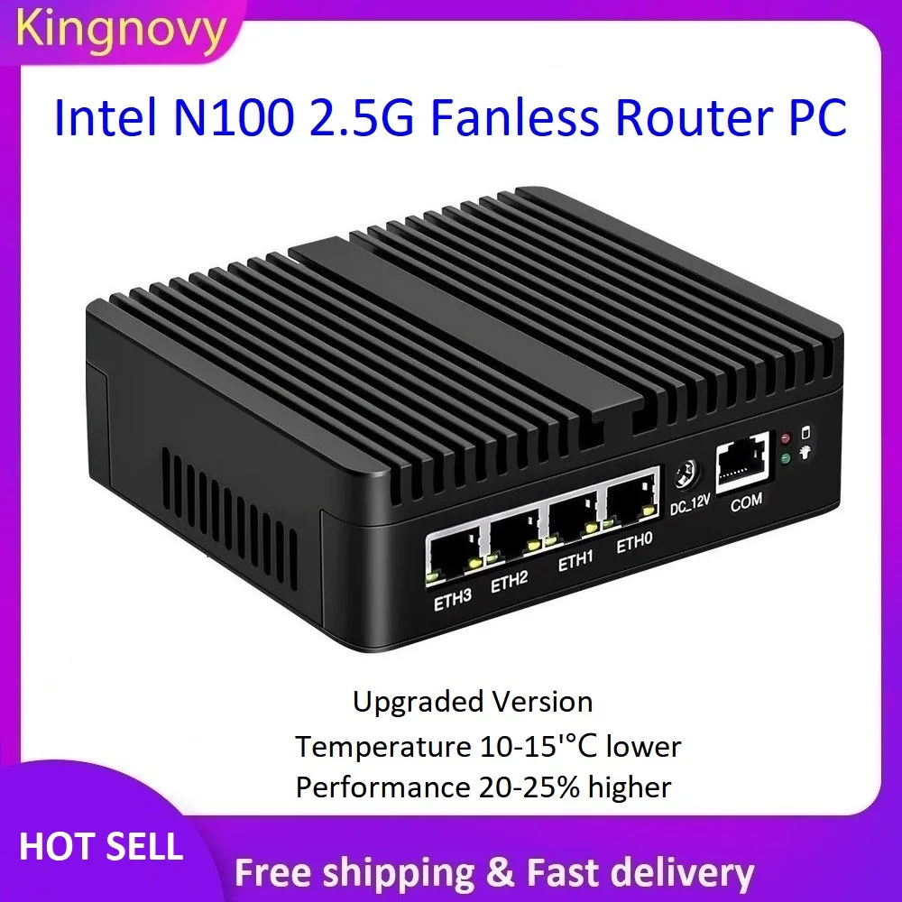 Безвентиляторный мини-ПК Kingnovy Intel 12-го поколения Firewall N100 4 LAN i226-V 2.5G N5105 N6000 J4125 NVMe pfSense Мини-компьютер Proxmox
