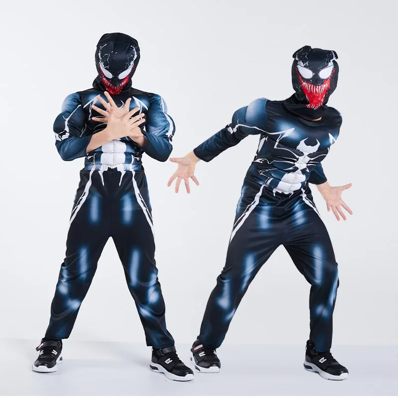 

Venom Deadpool Hulk Cosplay Muscle Suit with Clothing Headgear Set Halloween Cosplay Party Superhero Children's Costume