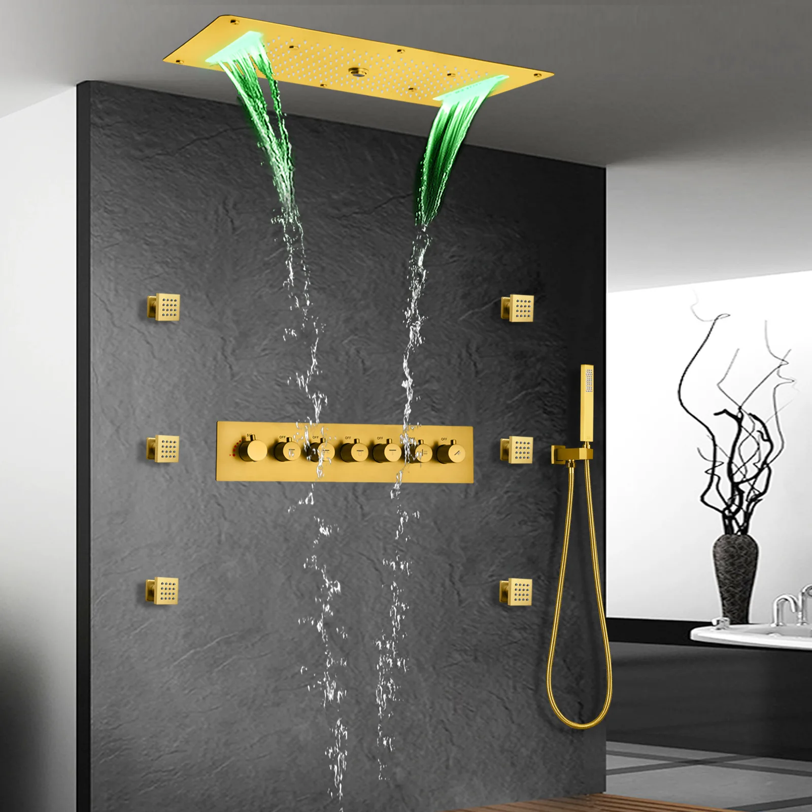 700 * 380Mm constant temperature concealed wall type ceiling shower shower set bathroom waterfall top spray