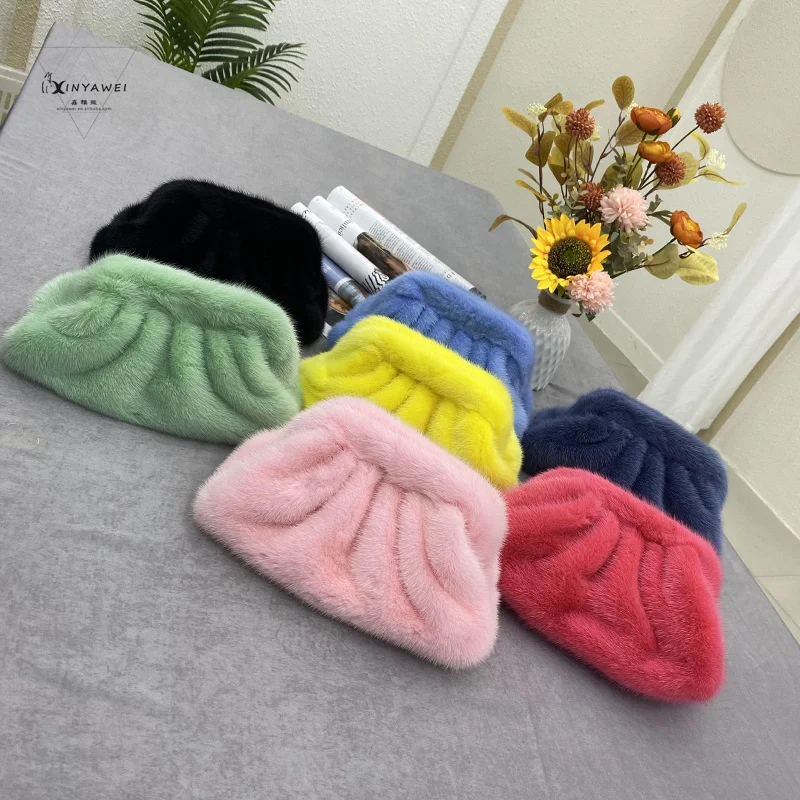Women\'s Handbags 2024 Clutches Fashion Simple Designer Handbag Woman Mink Fur Bags Solid Color Ladies Clutch Shoulder Bags