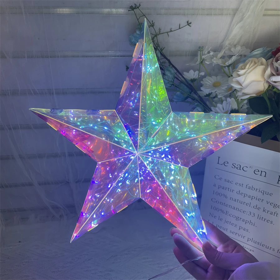 Luminous Artificial LED Table Lamp Decorative Five-pointed Star Iridescent USB Hanging Party Xmas Indoor Ceiling Decoration