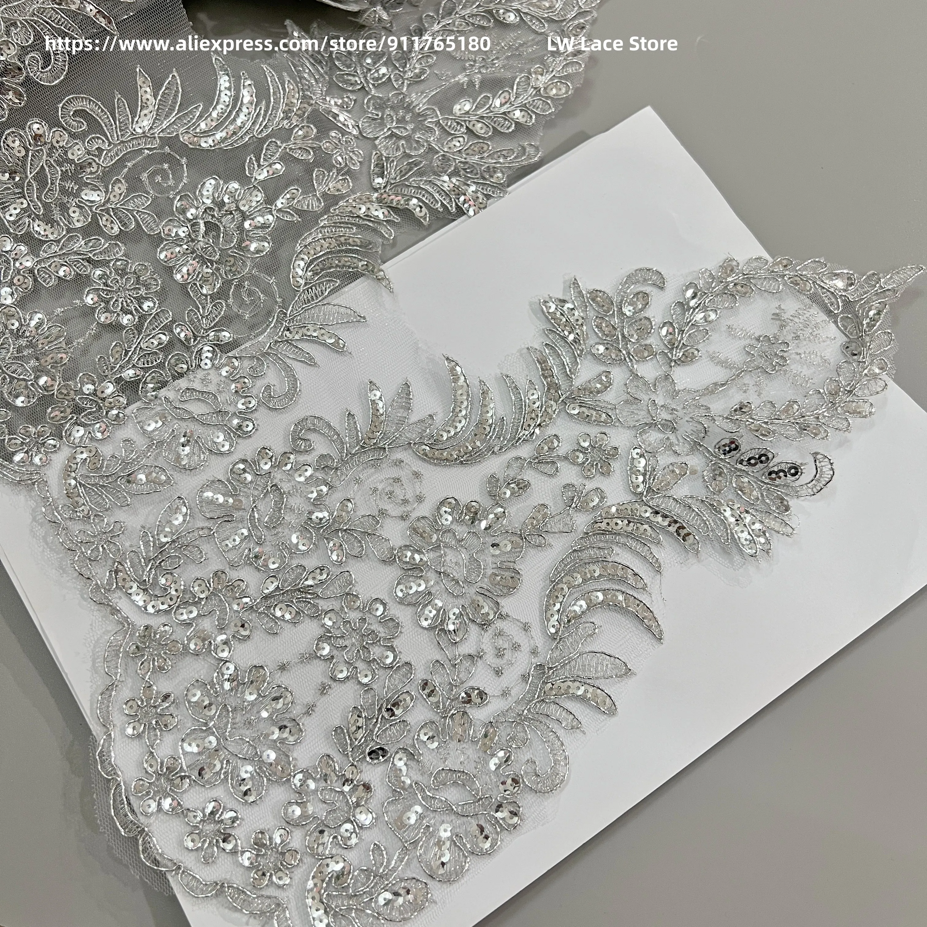 Embroidery Cording Lace Border Sewing Accessory 1 Yard 2023 36CM Wide Luxury Gold Lace Trim with Sequins