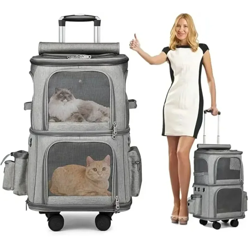 

Double compartment cat backpack, large space, pet trolley case with wheels, pet backpack,backpack for cats pet carrier,backpack