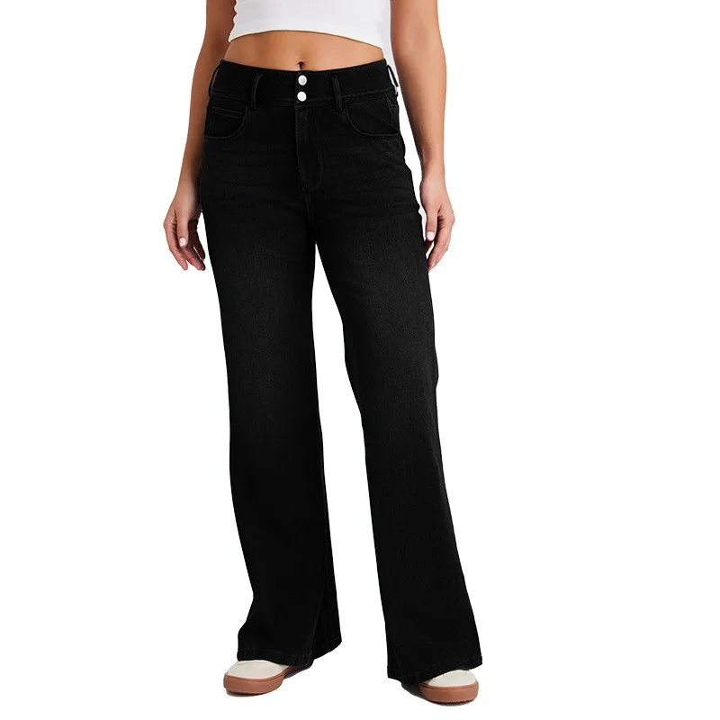 Baggy Jeans For Woman High Waist Wide Leg Denim Pants Black Flared Women's Denim Jeans Light Blue Retro Style Cat Scratch Wash