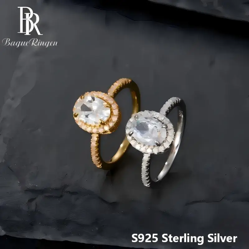 BR Ins Hot-Selling S925 Silver Oval Moissanite Ring for Women, Wedding Fashion Versatile High-End Closed Band Gift