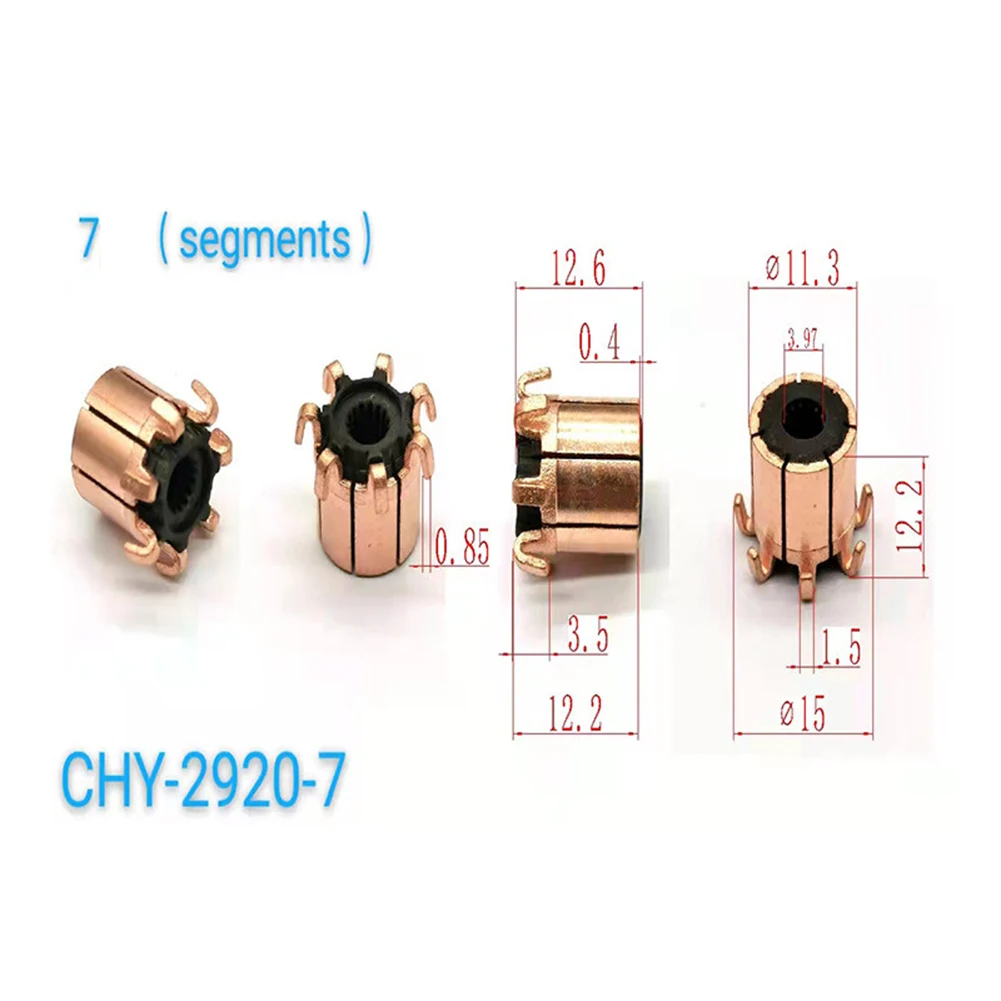 11.3 X 3.97 X12.2（12.6) Mm 7P Teeth Copper Hook Type Electrical Motor Commutator Throttle Motor Commutator Power Transmission