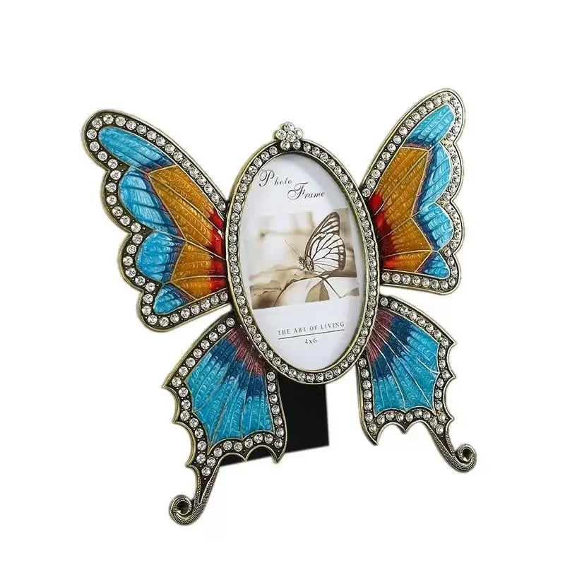 European style photo frame display table 3/5/6 inch butterfly metal oval photo frame couple children's picture frame decoration