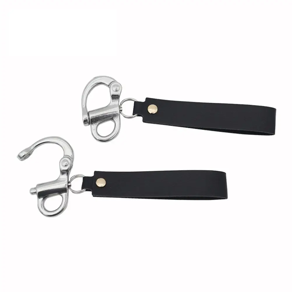 Stainless Steel Quick Release Shackle Leather Keychain Heavy Duty Snap Shackle Key Ring Belt Clip EDC Car Key Fob Holder
