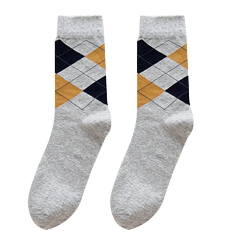 Men Winter Cotton Socks Vintage Argyle Plaid Patterned Busniess Hosiery Drop Shipping