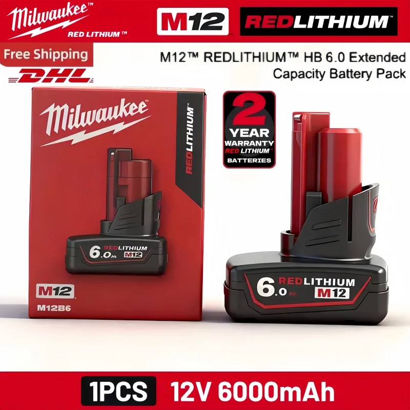 Milwaukee 12V Battery, 6.0Ah Milwaukee Rechargeable Battery For Milwaukee M12 Tool 48-11-2402 48-11-2411 48-11-2401MIL-12A-LI