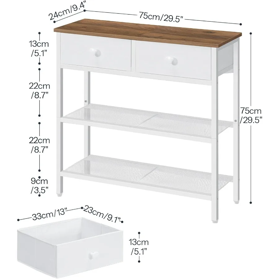 طاولة كونسول ضيقة 29.5 مع درجين من القماش وأرفف تخزين 3 طبقات لمدخل غرفة المعيشة أو خلف الأريكة المدمجة #3