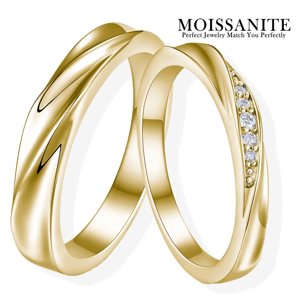Couple Moissanite Rings 2pcs 925 Sterling Silver 18K Gold Plated Wedding Anniversary Comes with GRA Certificate