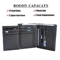 Men Wallet Genuine Leather Wallets for Men Zipper Purse Vertical Business Wallets RFID Anti-Theft Credit Card Holder Money Bag 4