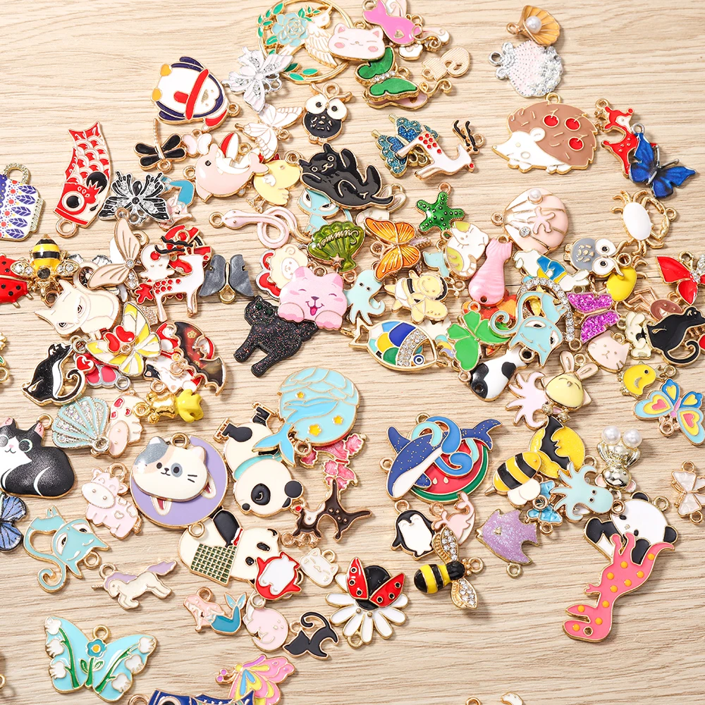 Tusember Mix Charms Emaille-Anhänger mit Katze, Hund, Fisch, Eule, Einhorn, Tieren für DIY handgefertigten Schmuck, Armbänder, Halsketten, Ohrringe – Detail 3