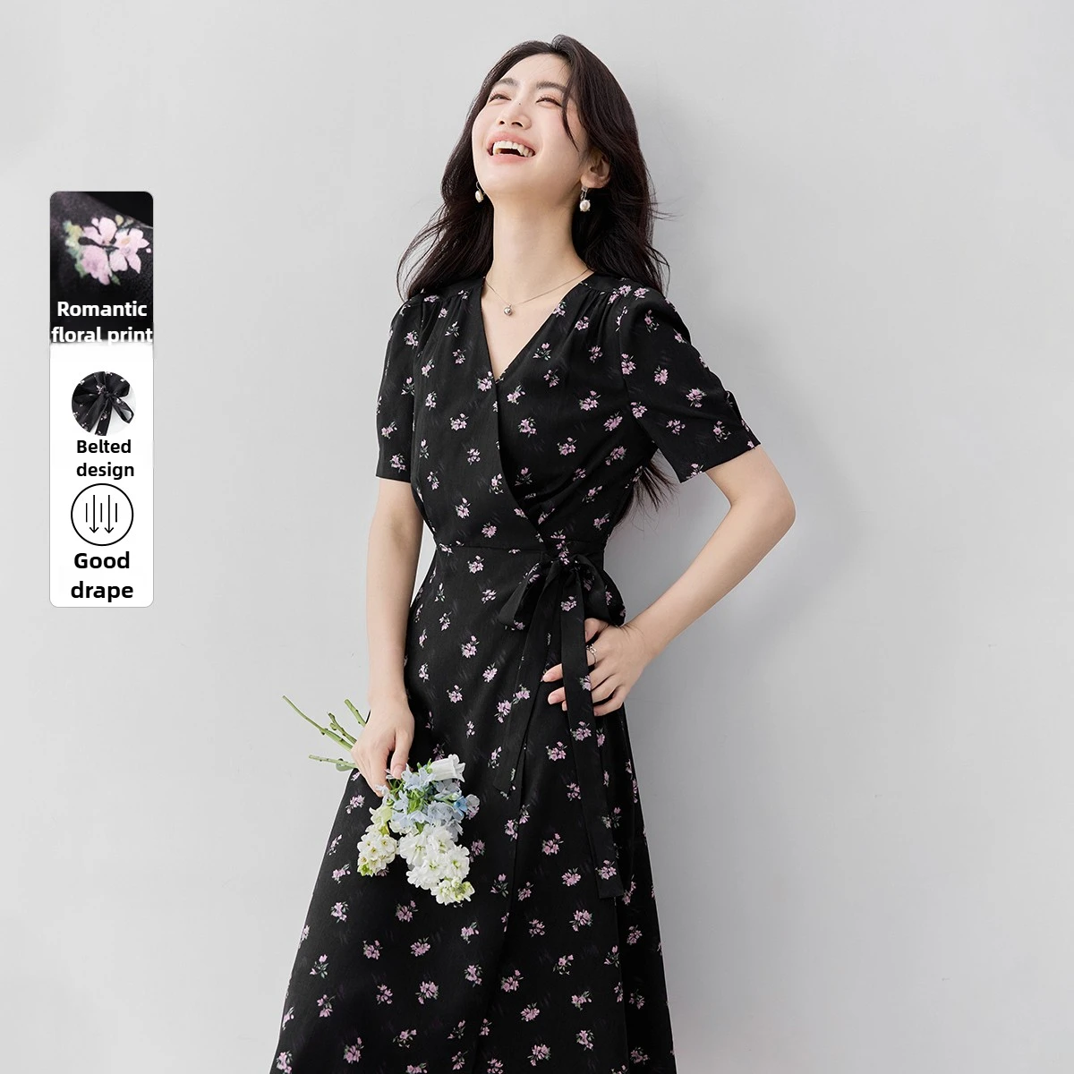 

SENTUBILA Elegant Dress For Women 2025 Summer Commuting Black Strap V Neck Floral Long Ladies Dresses Female Clothing 152LO0043