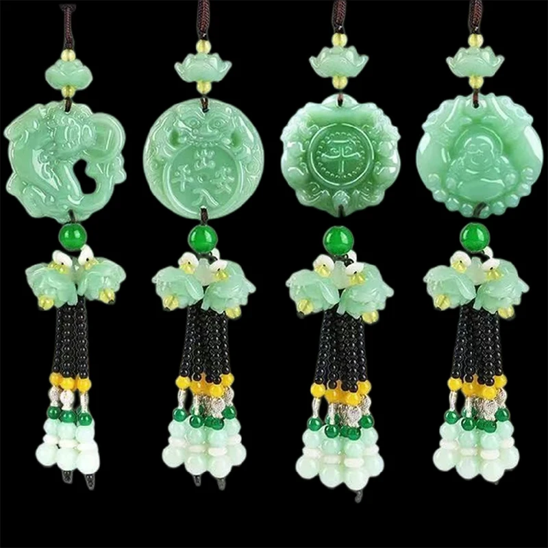 Car Imitation Green Jade Pendant Fashion Car Interior Decora Ornaments Rearview Mirror Lotus Pi Xiu Pendant Good Luck Decoration