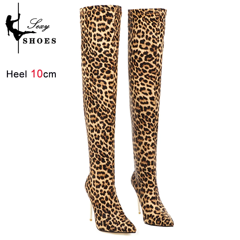 Winter Women Over-the-Knee Boots Fashion Pointed Toe High Heels New Elasticity Long Boots Party Plush Ladies Shoes Club Footwear