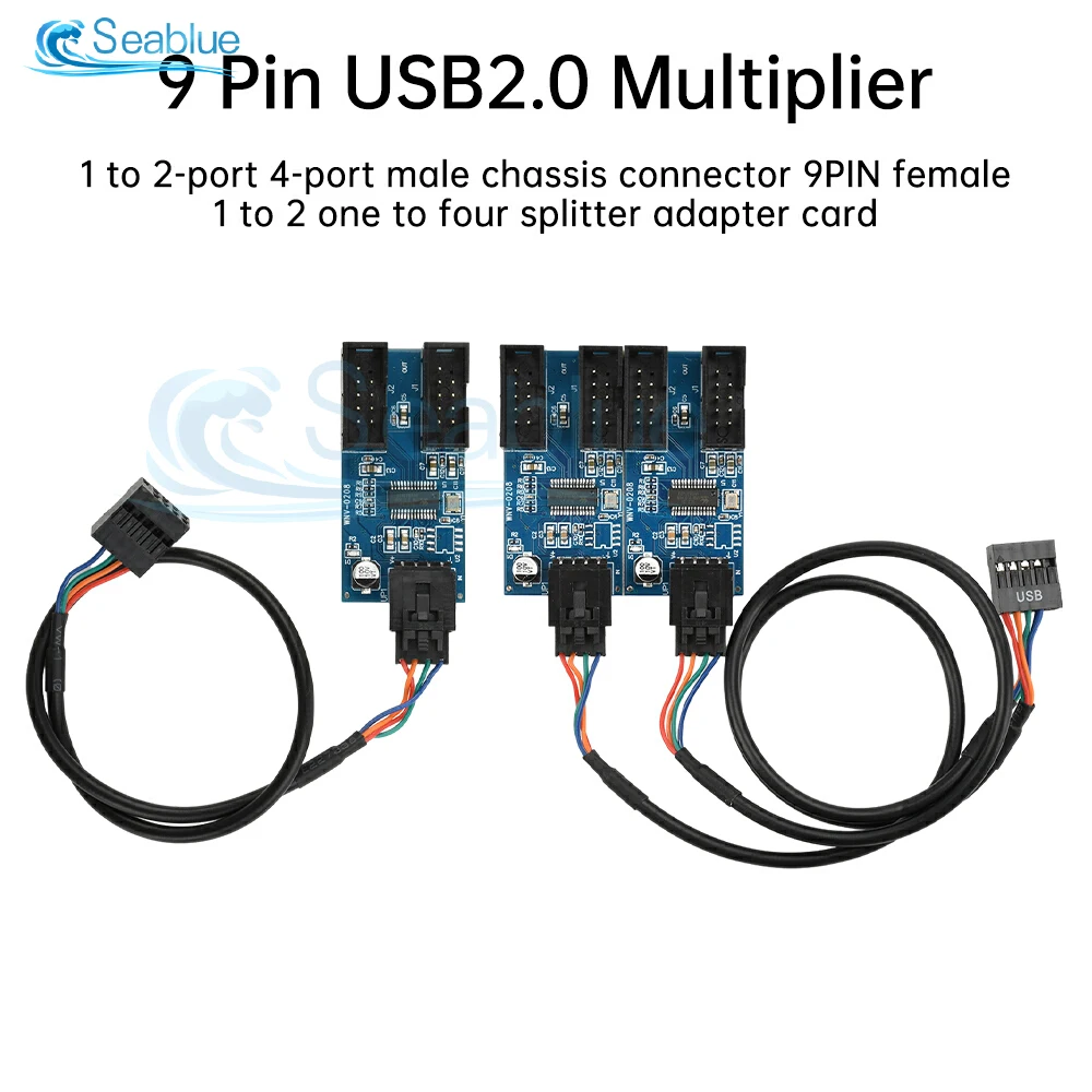 USB Hub USB Splitter USB2.0 9Pin to Dual 9Pin Hub Adapter Riser Motherboard USB 9Pin Header Connector 1 to 2/4 Extension Cable
